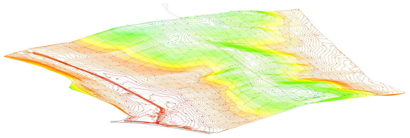 Piano quotato georeferenziato di un'area collinare con curve di livello